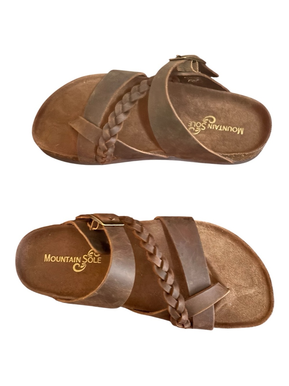 Mountain Sole Braided Strap Leather Slide Sandals New Women's Size 7 Brown